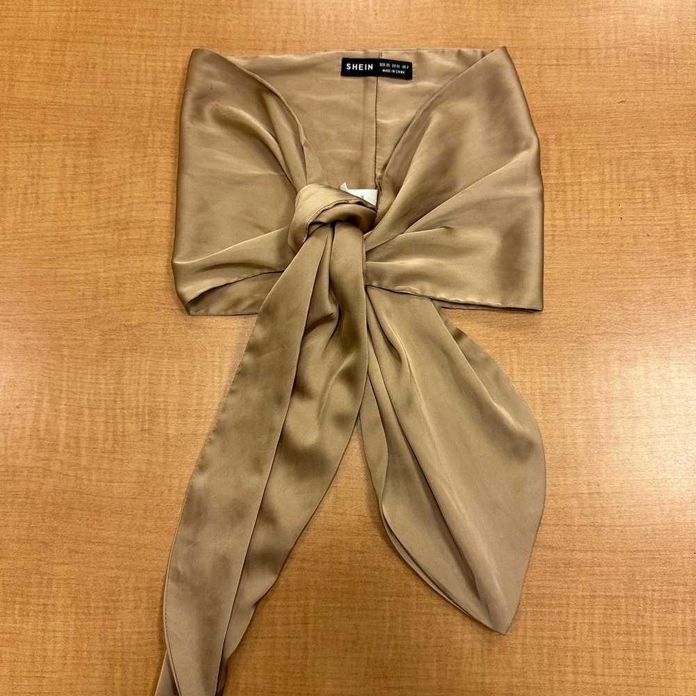Brown satin tie top